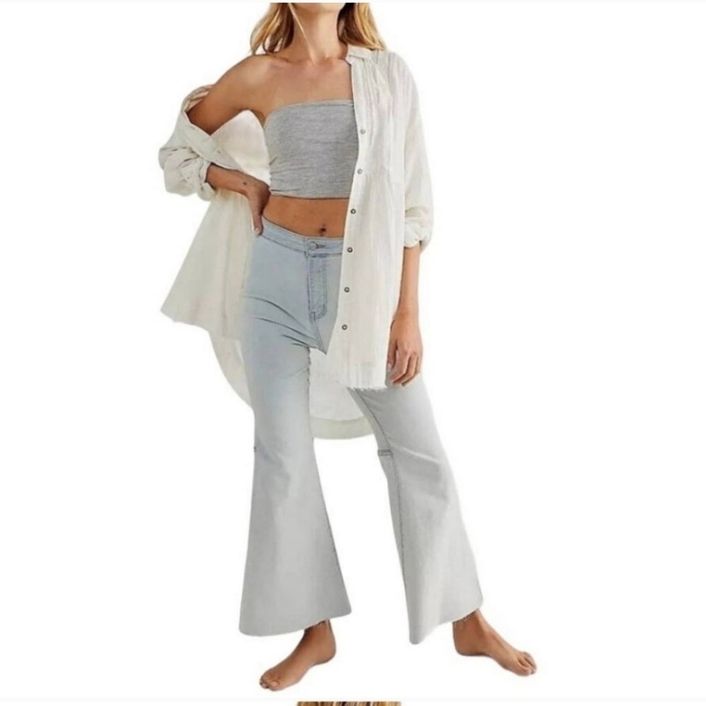 Free People Youthquake Light Wash Flare Crop Wide Leg Jeans We The Free